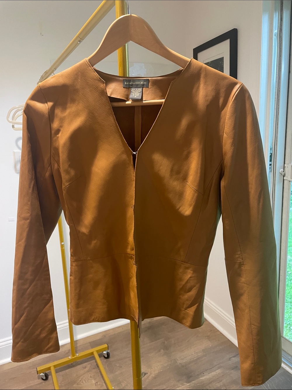 Banana Republic vintage Cognac Brown Leather Jacket - V-Neck Minimalist size2